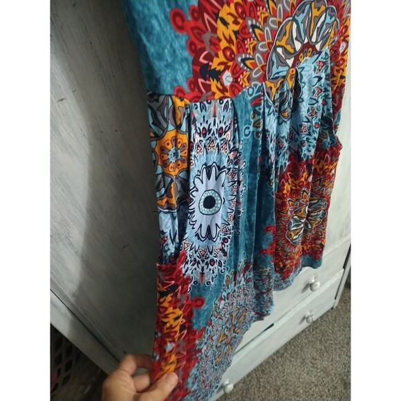 DouBCQ Pocketed Knee Length Dress Small Multicolor Boho Artsy Medallion - Picture 6 of 10